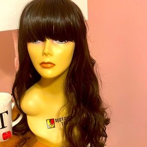 Reconditioned soft and silky brown wig with bangs and body wave hair